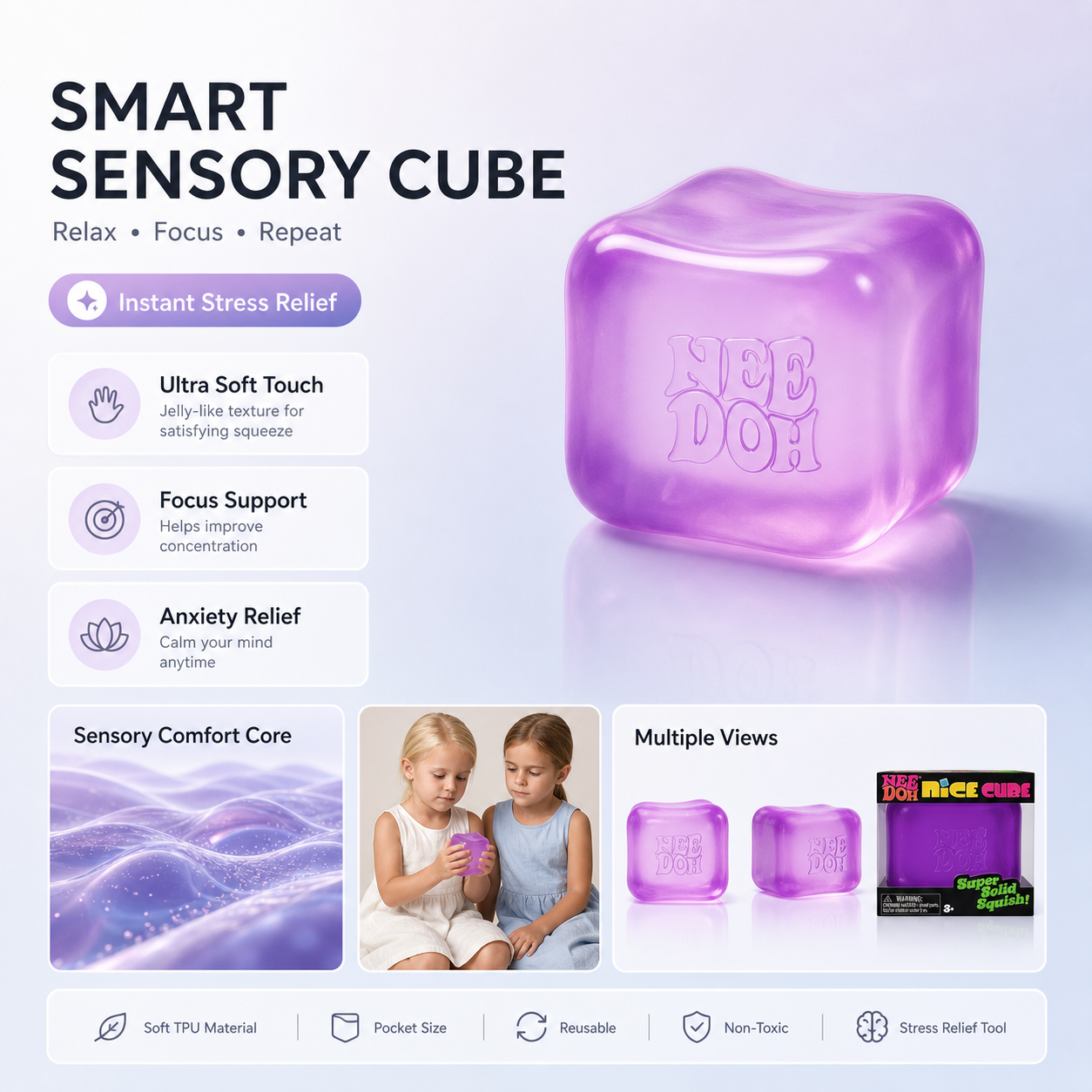 Sensory Stress Relief Cube | Anti-Anxiety Fidget | Nexovibe