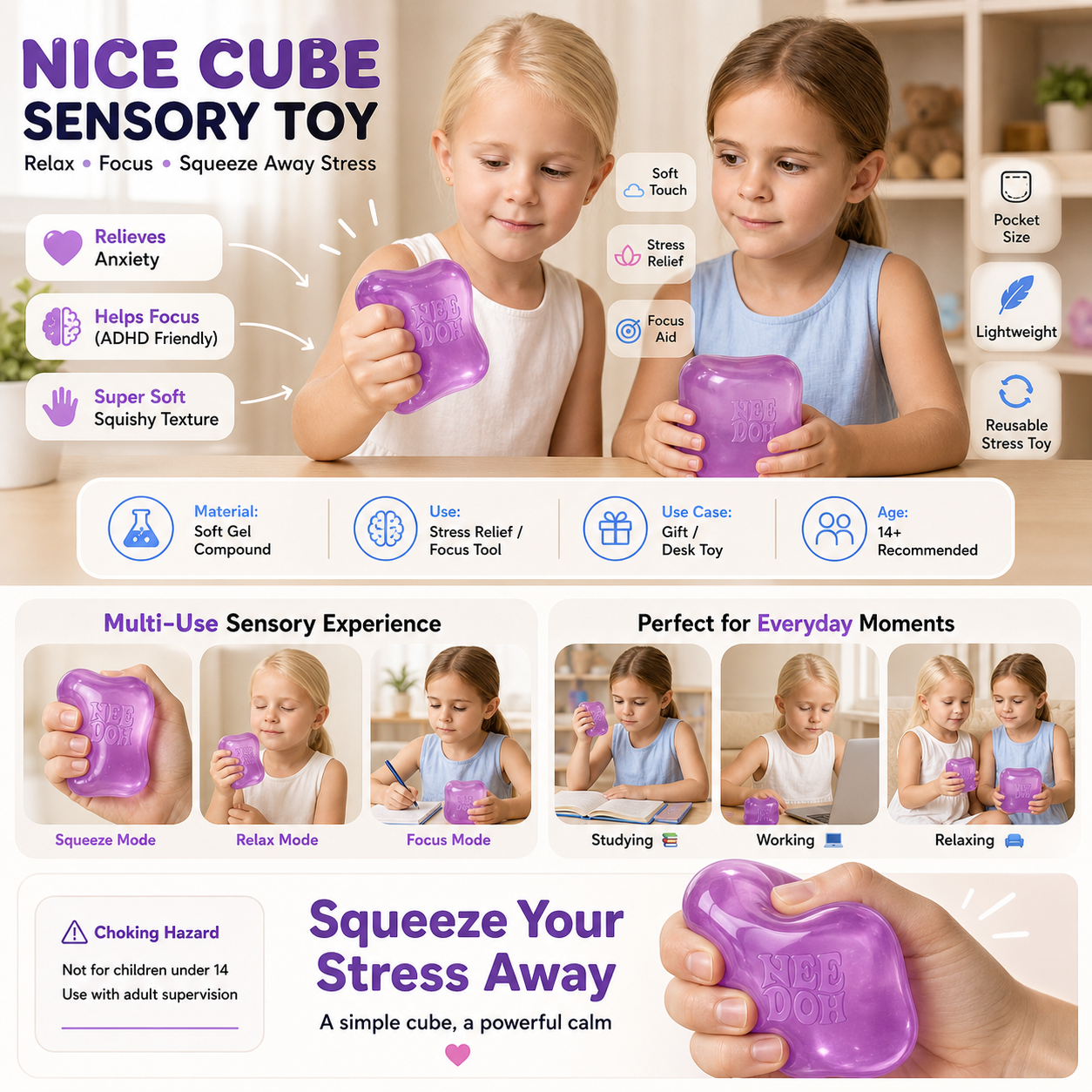 Sensory Stress Relief Cube | Anti-Anxiety Fidget | Nexovibe