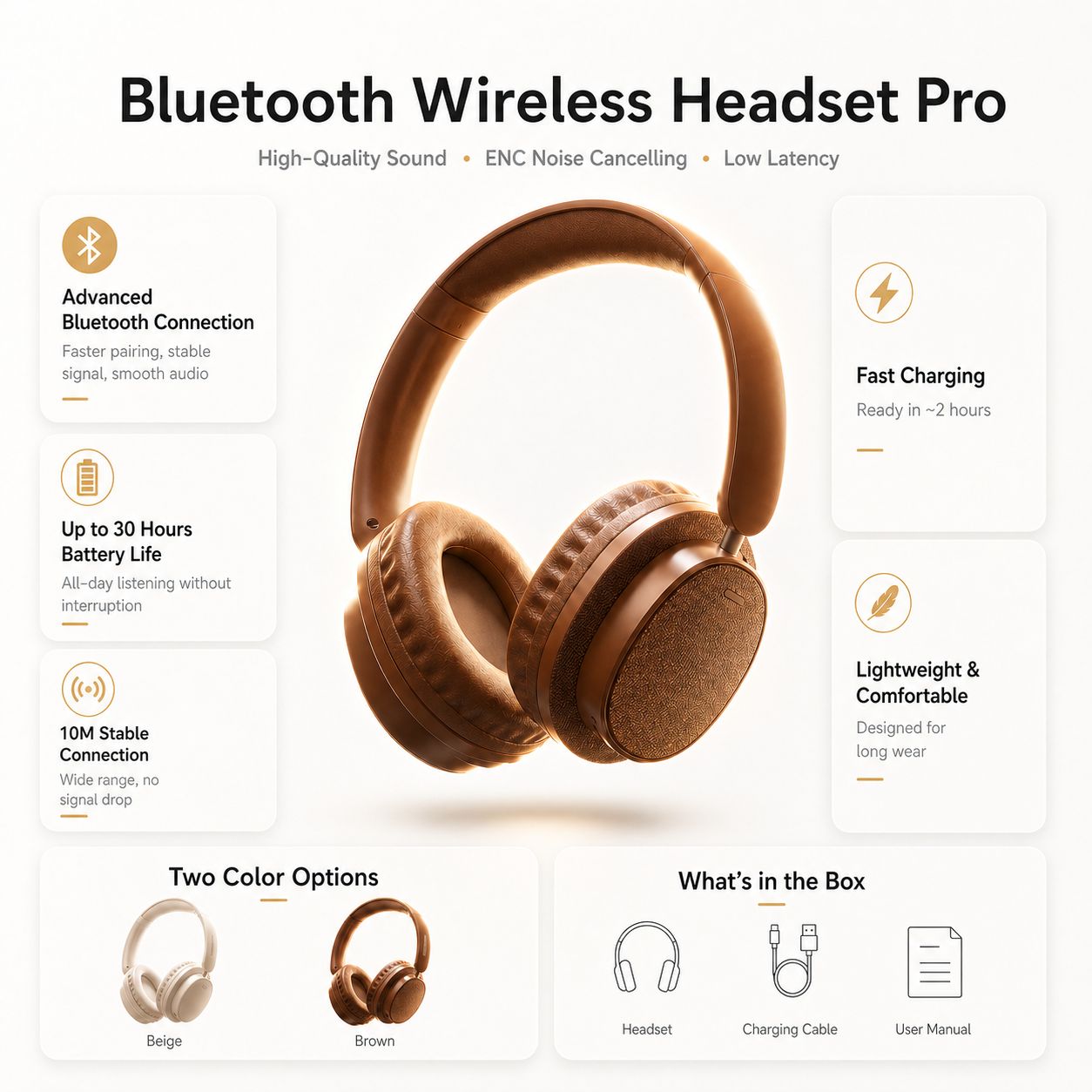 Premium-Look Wireless Headphones | 30H Battery | Nexovibe