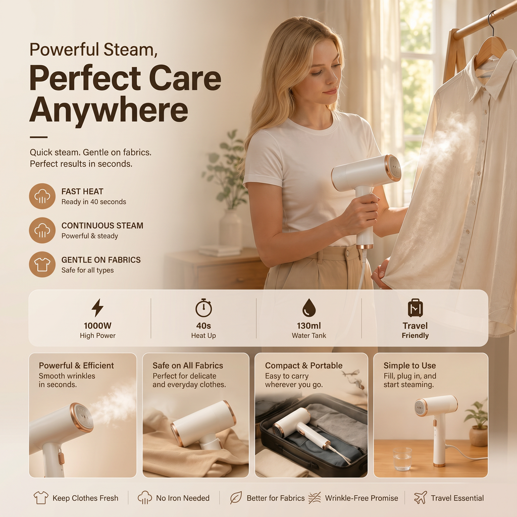 Portable Handheld Garment Steamer | 1000W Fast-Heat | Nexovibe