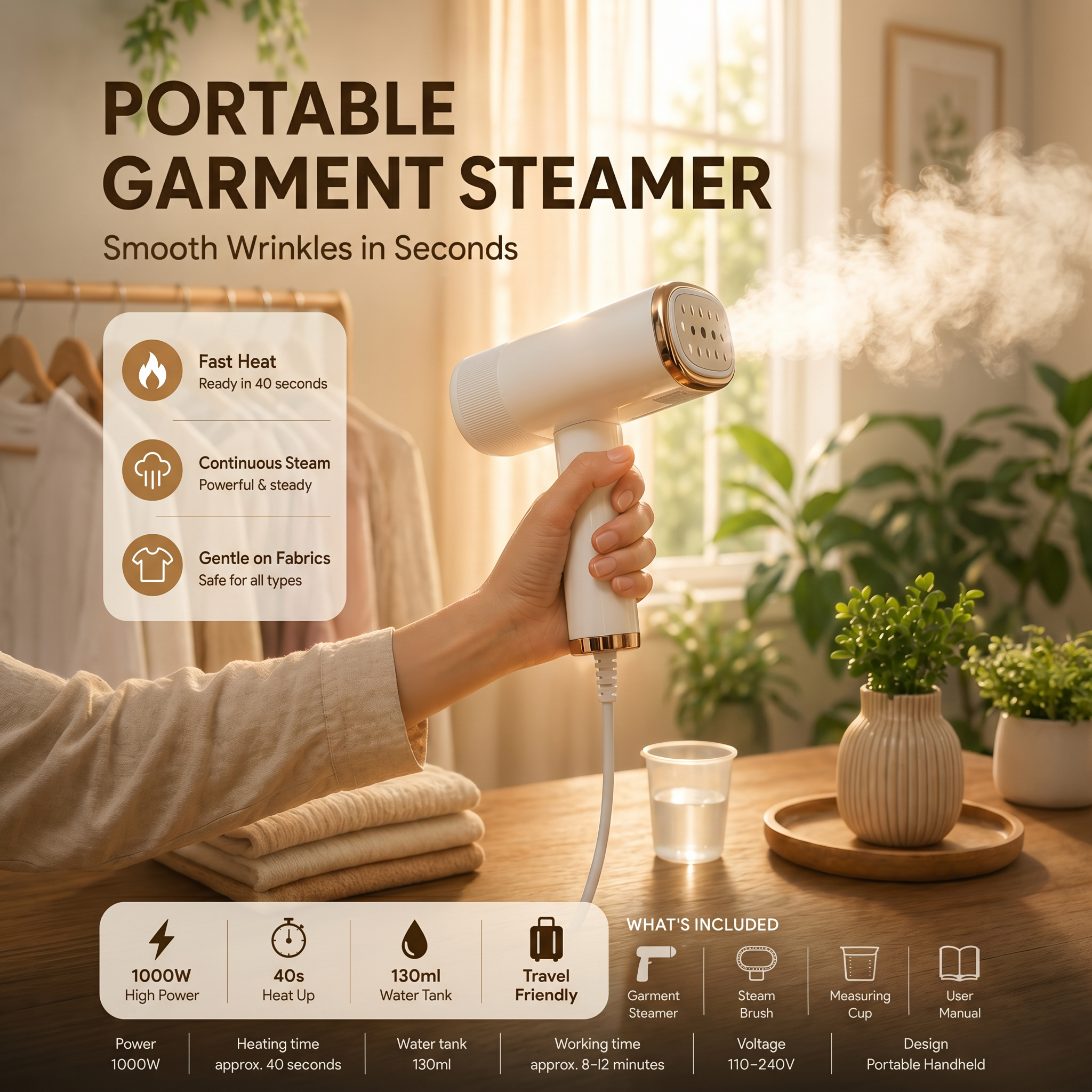 Portable Handheld Garment Steamer | 1000W Fast-Heat | Nexovibe